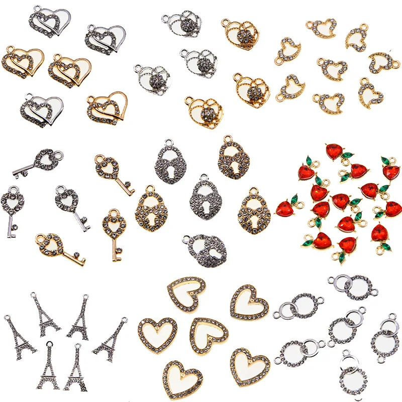 

50PCS/Lots Eiffel Tower Heart Locks Pendants Heart Crystal Charms for Jewelry For DIY Fashion Jewelry Making Finding Accessories