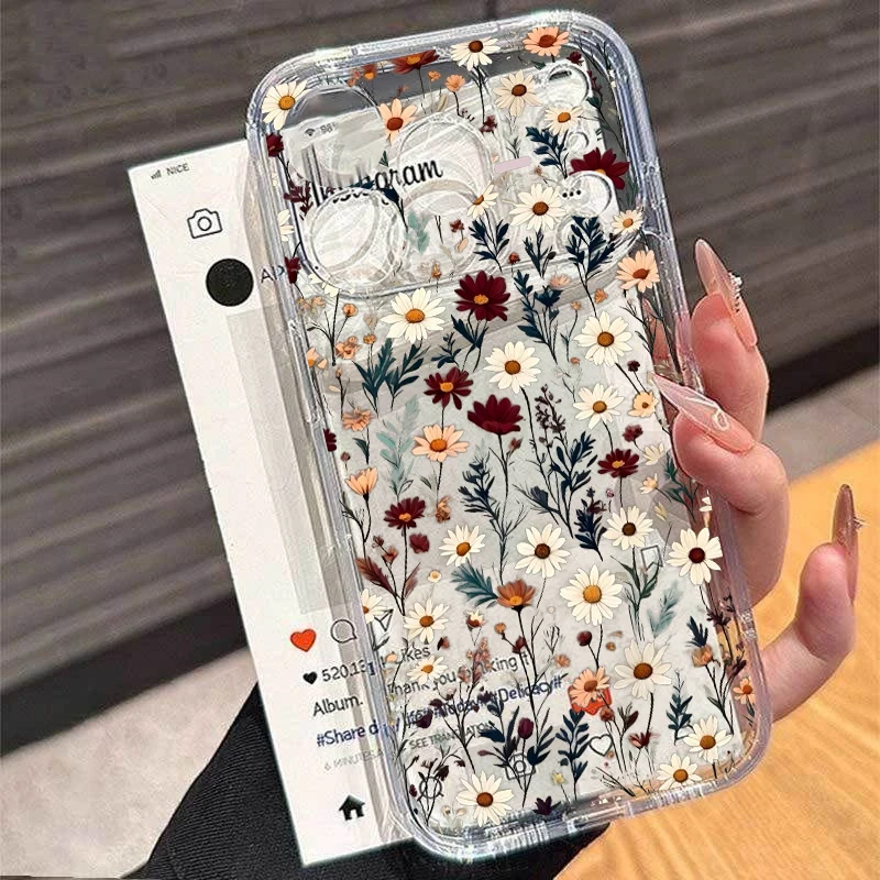 Chic Daisy Blue Flower Clear Phone Case