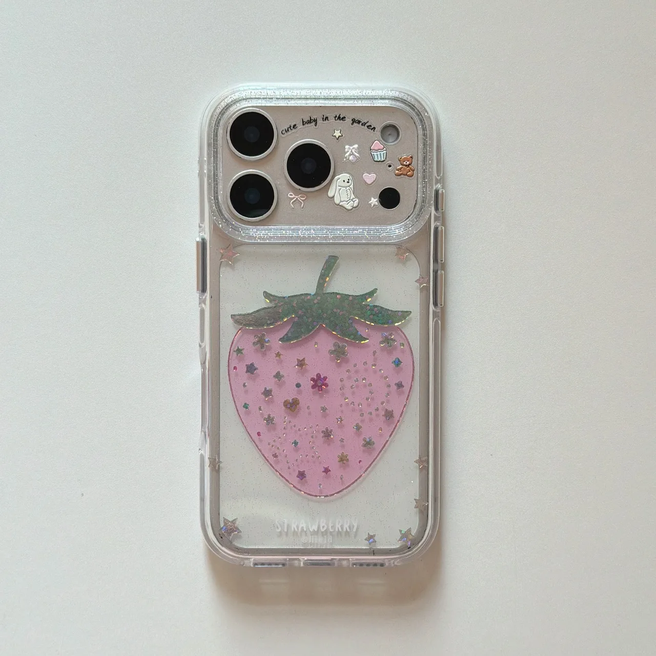 Strawberry Glitter Diamond Pink Transparent Phone Case