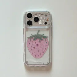 Strawberry Glitter Diamond Pink Transparent Phone Case - iPhone 17 (Only case)