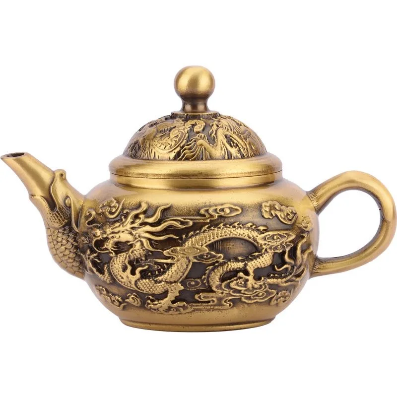 

Brass Longfeng Chengxiang teapot handle pot antique creative home office small teapot pure copper crafts