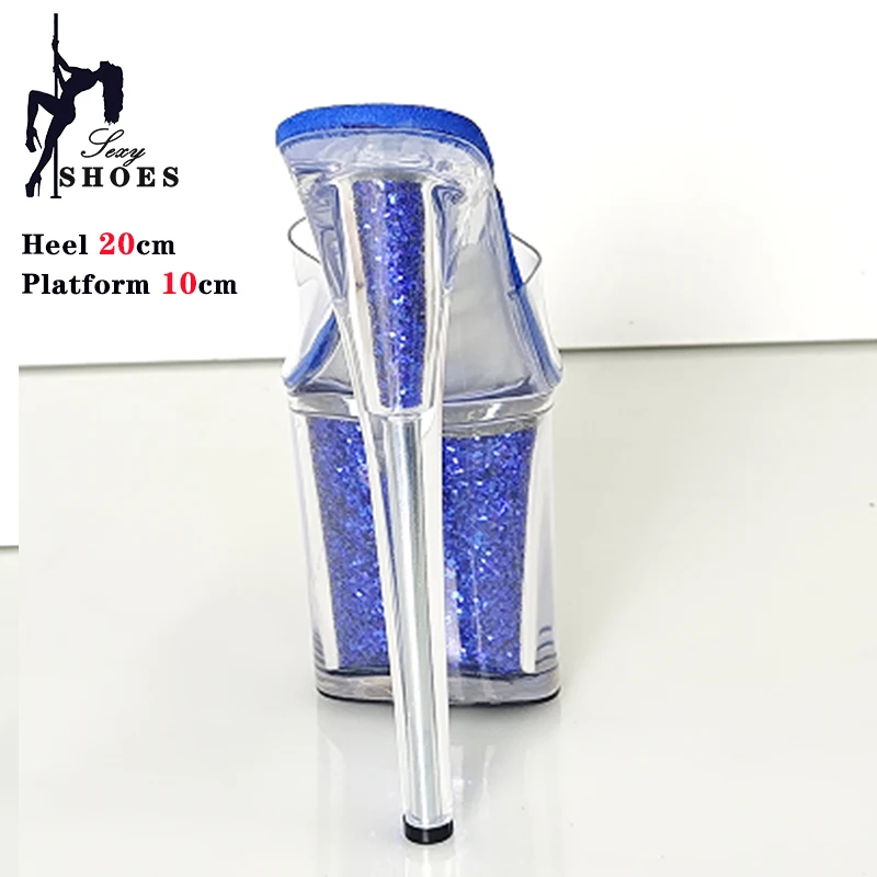 New Blue Sandals Women Summer Shoes 20CM very High Heel Outside Slippers Sequined Cloth Platform Heels luxury Designer Sandalias