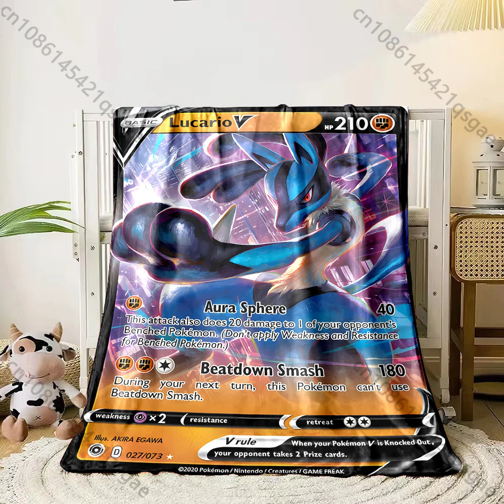 Game Pokémon Cards Lucario Printed Blanket Childr Adult Blanket Soft  Warm Bedding for Bed Sofa Outdoor Travel Cover Blankets 3