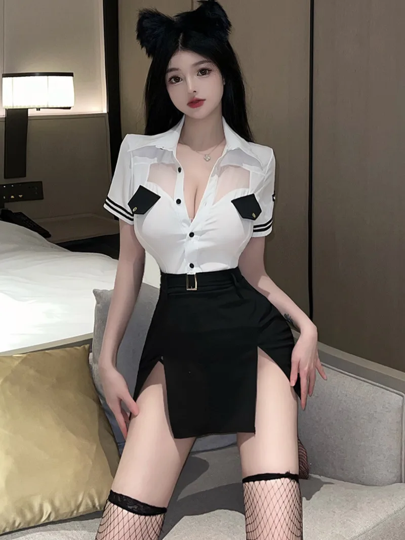 

Fashion Women Skirts Set Sexy Instructor Jk Uniform Sexy Female Sexy Clothes Bandage Off Shoulder Top Two Piece Skirt Set 7K15
