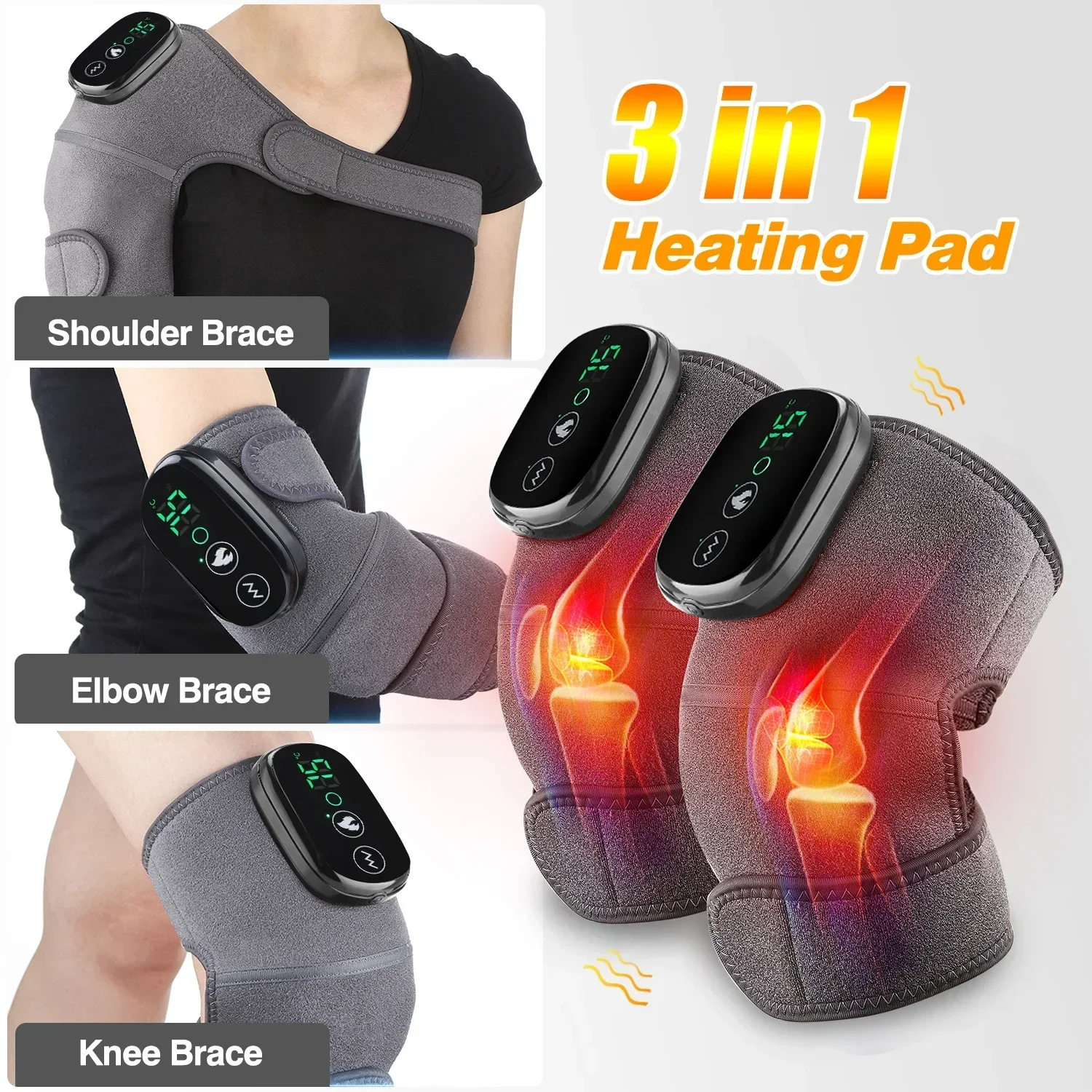 Eletric Heating Device Vibration Physiotherapy Knee Pads for Elbow Joint Osteoarthritis Rheumatic Pain Warm Massage_voghion.com