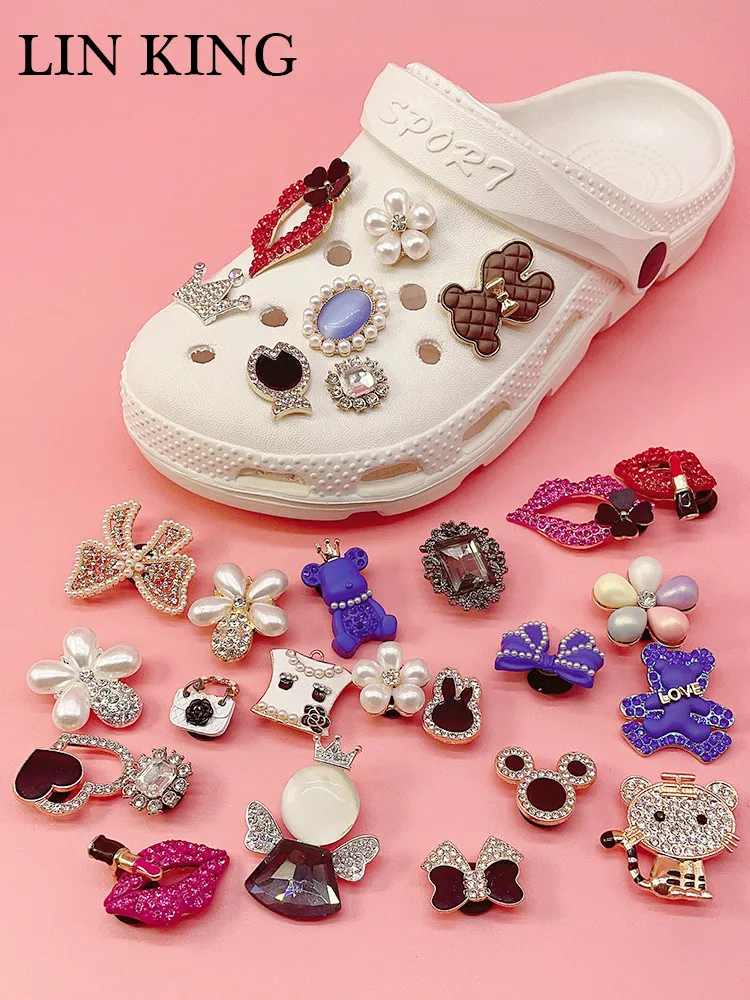 PINK GLITTER BLING Bear & Heart Shoe Charms Croc Charms Shoe