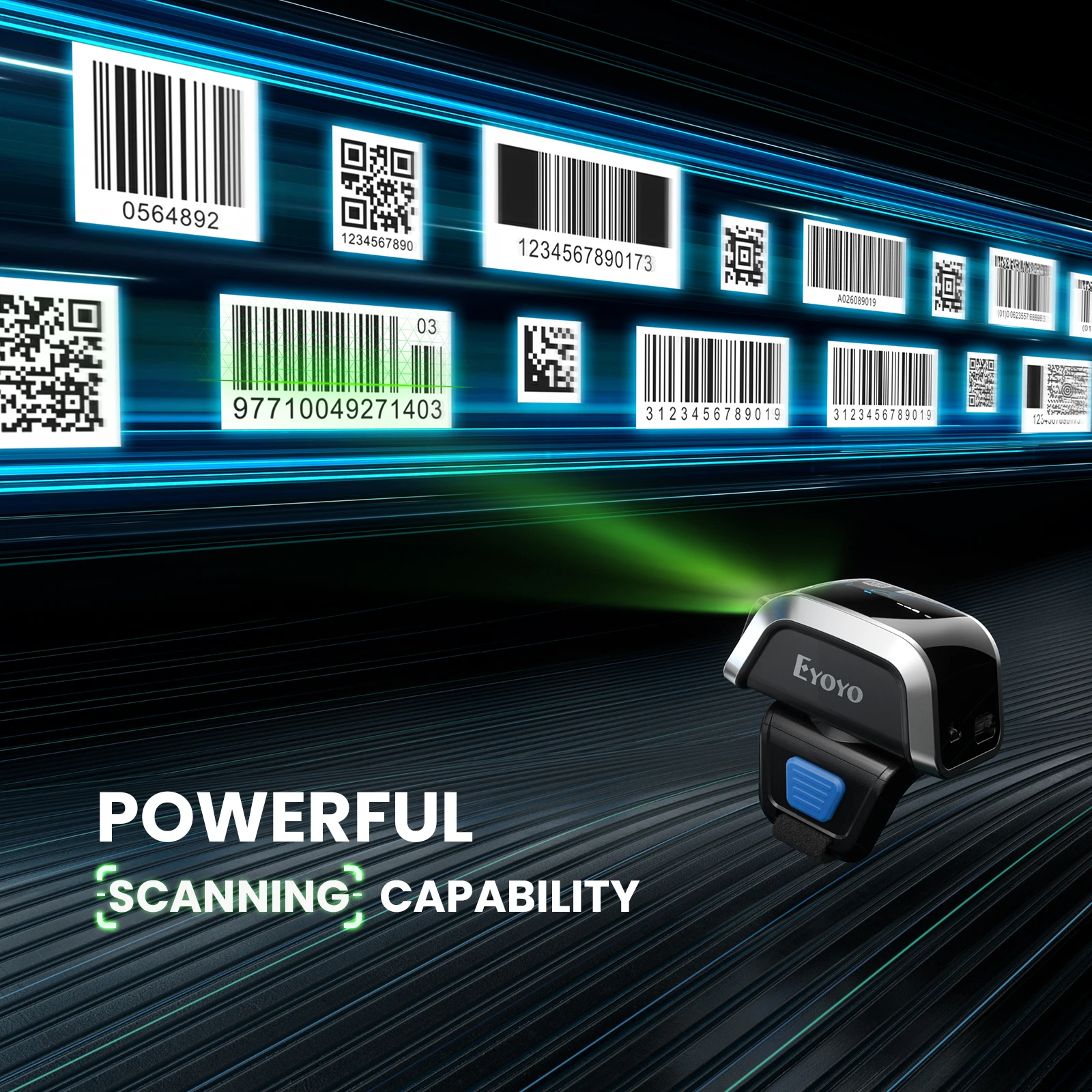 Eyoyo 2D 웨어러블 링 바코드 스캐너, 미니 휴대용 3-in-1 USB 유선 2.4G 무선 블루투스 핑거 스캐너, 1D QR 코드 리더