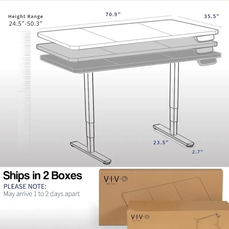 VIVO Electric 71 x 36 inch Sit Stand Desk, Dual Motor Memory Controller Height Adjustment, 2B Series, Dark Gray Top Black Frame 3