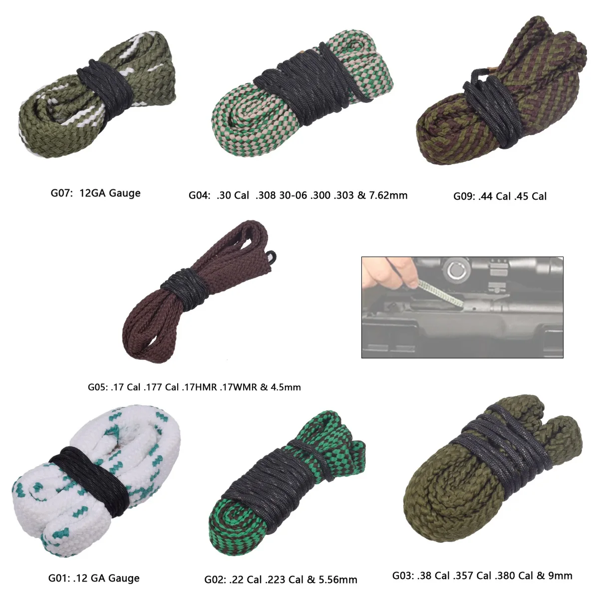Tactical Cleaning Kit Hunting Cleaner Barrel Caliber Rope 9mm 12ga 20ga .22 .177 .223 .308 .45 7.62mm 5.56mm Strap Cleaning Kit rifle cleaning kit