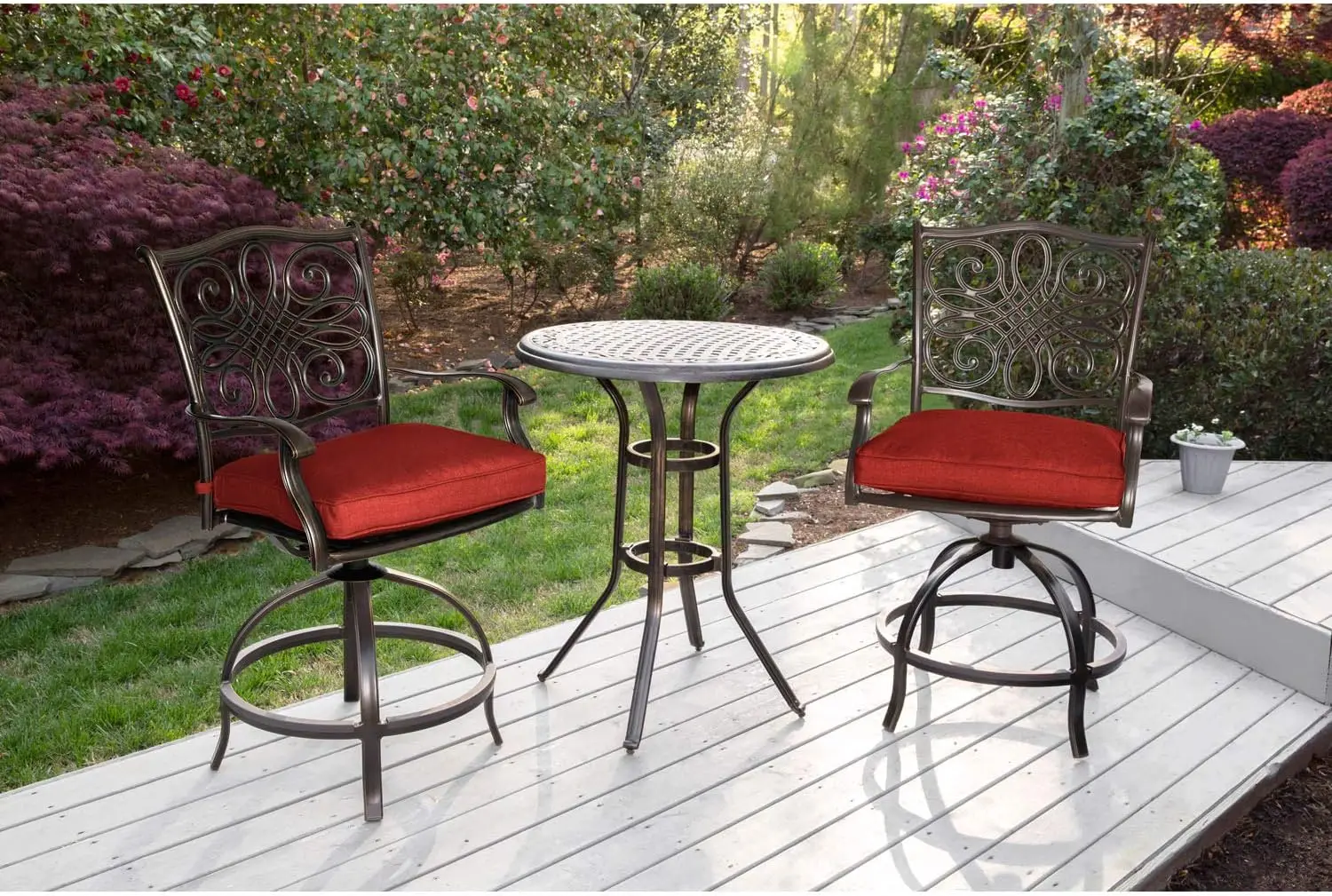 

Hanover Traditions 3-Piece High-Dining Patio Table and Chairs Set with Rust Resistant 30'' Round Dining Table and 2 Swivel