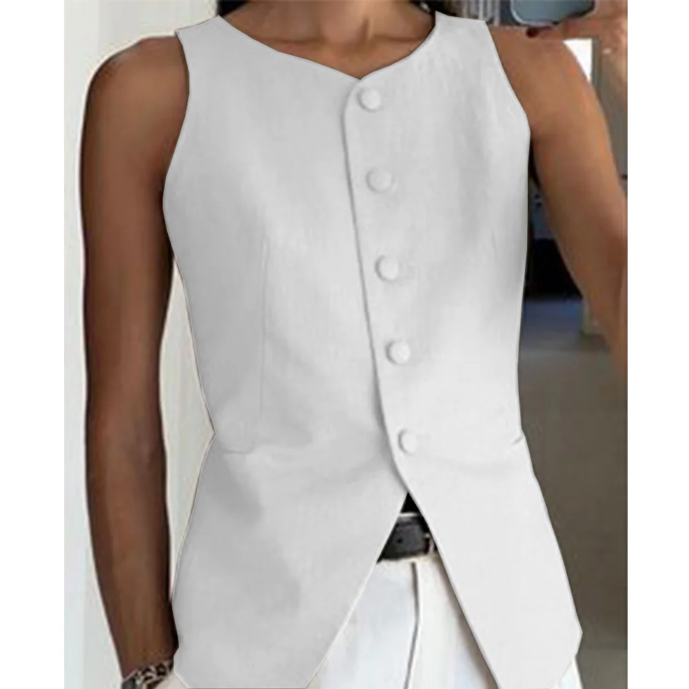 Dress Vests Womens Vests Top O-Neck Sleeveless Single-Breasted Soft And Comfortable Fashion Female Gilet For Casual Daily Suit Vest Top