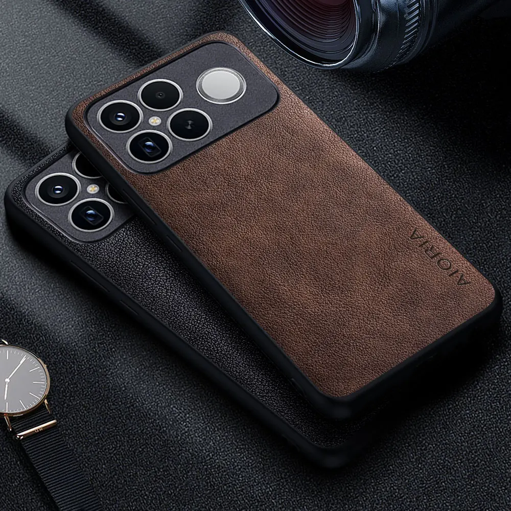 Premium Luxury Leather Retro Business Style Solid Color Phone Case