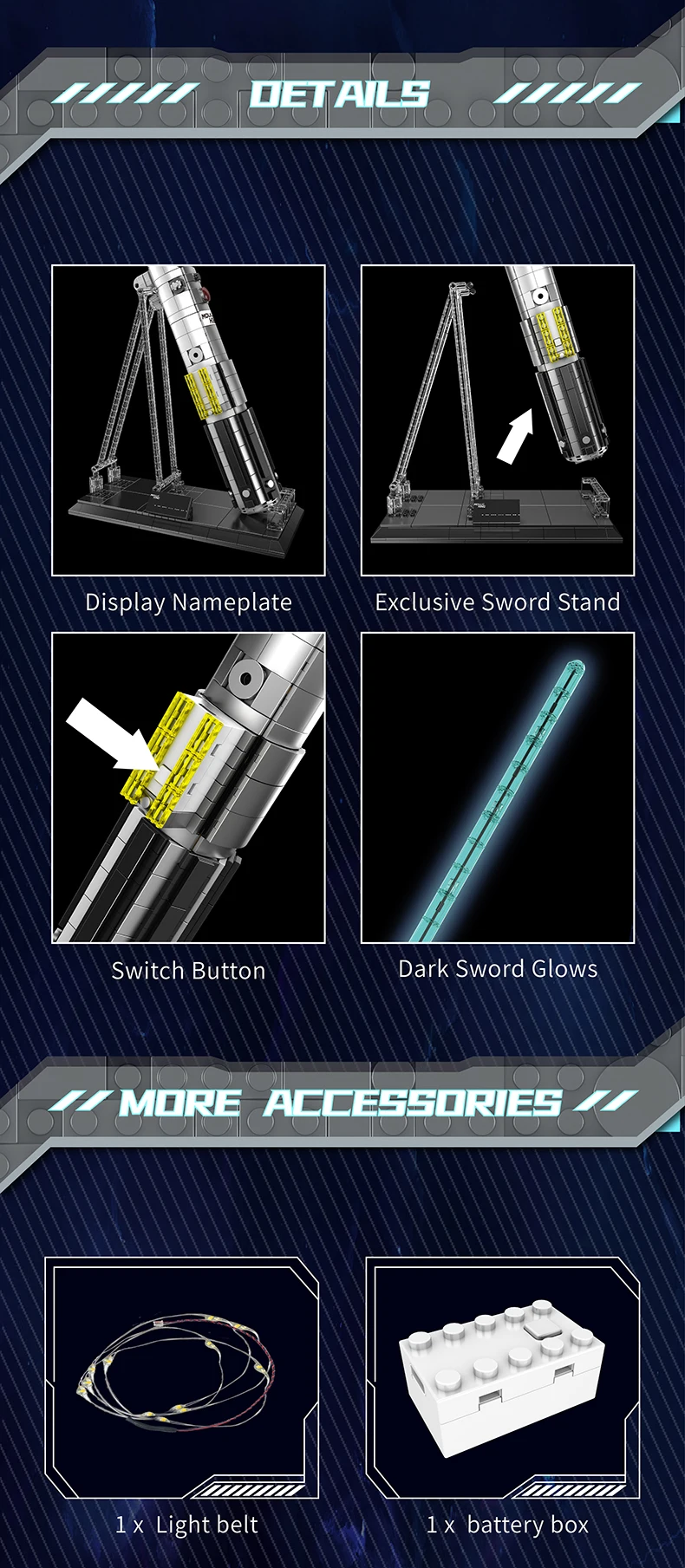Mould King Lightsaber Building Block The Darksaber with Led