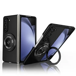Magnetic Wireless Charging Shockproof Case with Anti-Fingerprint Kickstand for Galaxy Z Fold 5 (Black)