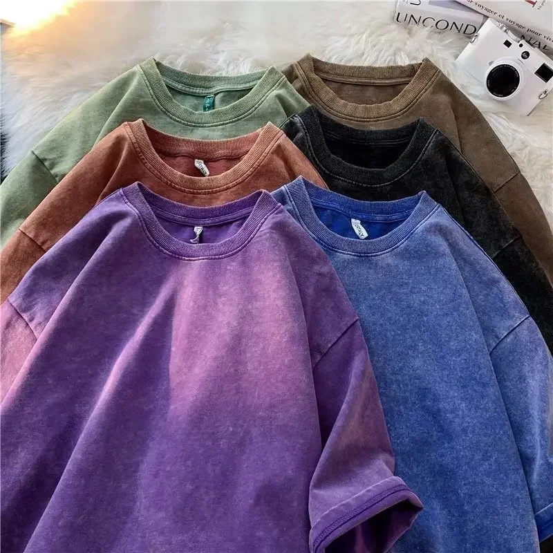 Vintage-Inspired Heavyweight Solid Color Oversized T-Shirt - Unisex Summer Streetwear