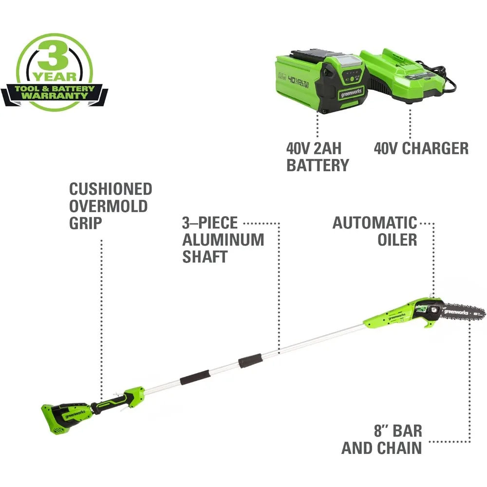 40V 8-Inch Cordless Polesaw, 2.0Ah Battery and Charger Included 2