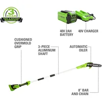 40V 8-Inch Cordless Polesaw, 2.0Ah Battery and Charger Included 2