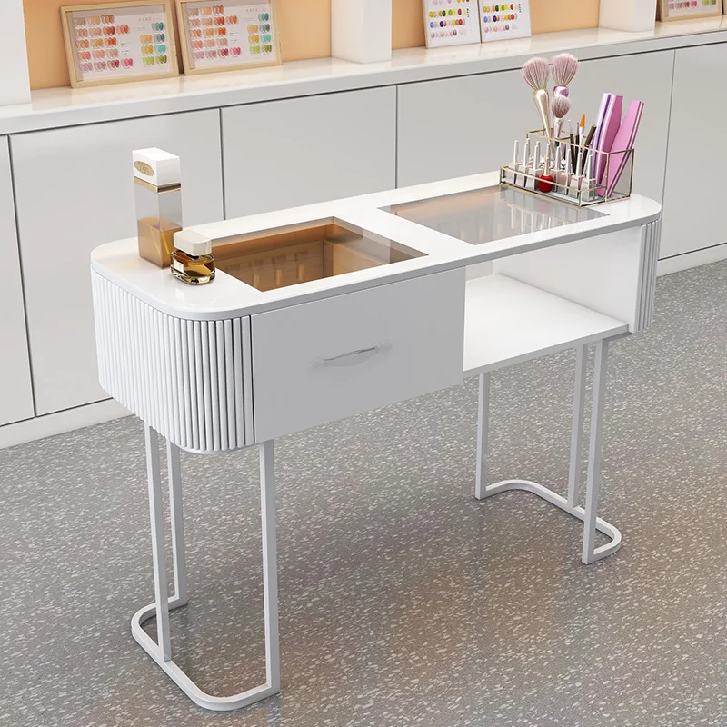 Luxury Glass Manicure Desk Simple Nordic Modern White Nail Tables Design Professionals Mesa De Manicure Salon Furniture HD50ZJ