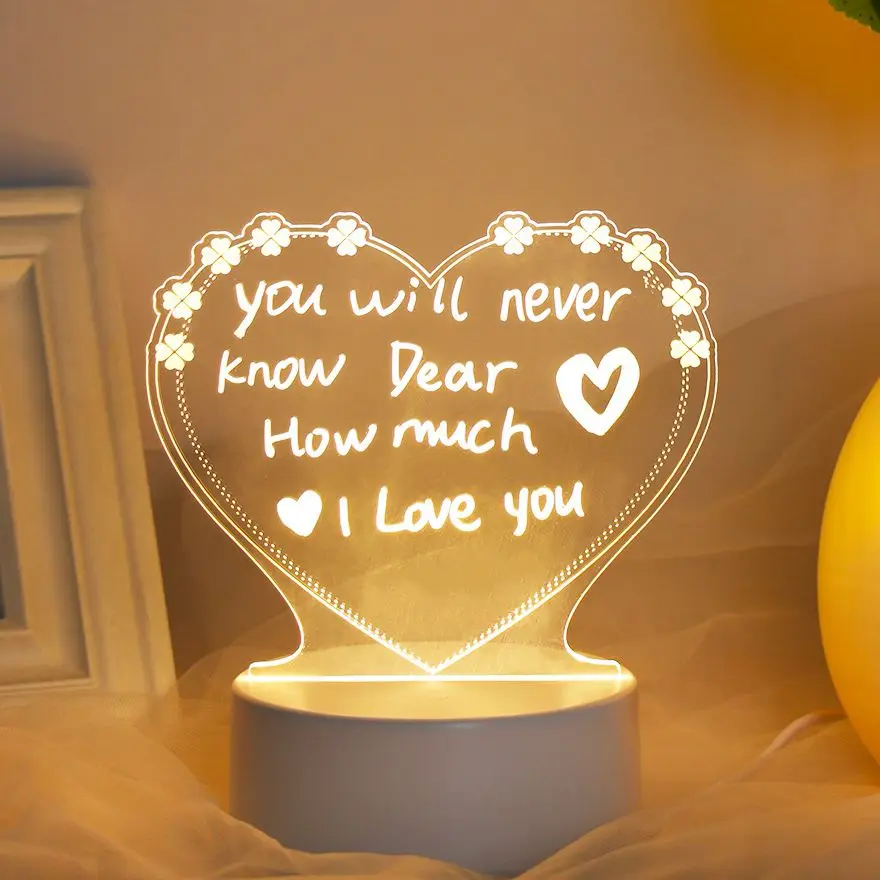 Desktop Note Board Creative Usb Led Night Light Message Board Nightlights With Pen Kid Girlfriend Birthday Gift Night Lamp Decor