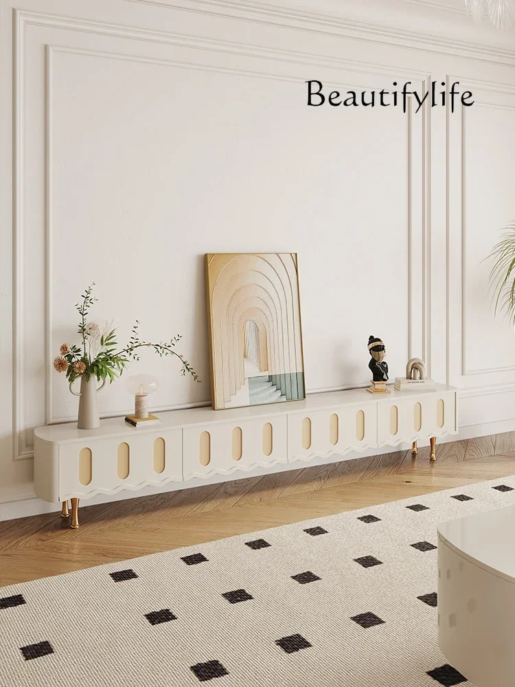 

TV Cabinet French Modern Minimalist Living Room Home Solid Wood Floor TV Stand Tea Table Combination