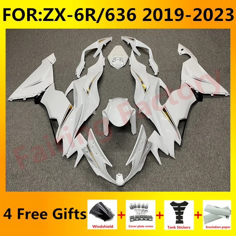 

NEW ABS Motorcycle Fairings fit for Ninja ZX-6R 2019 2020 2021 2022 2023 ZX6R zx 6r 636 bodywork full fairing set white gold
