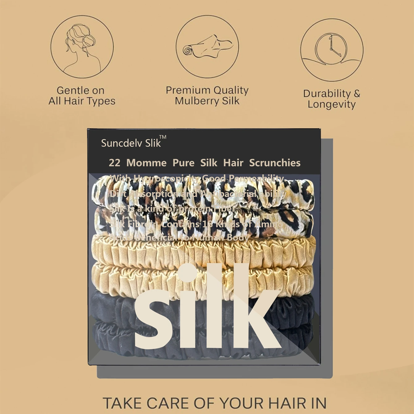 6PCS 100% Pure Mulberry Silk Hair Scrunchie Handmade Hairbands Women Girl Hair Accessories Pure Color Natural HairTies Box - Image 3