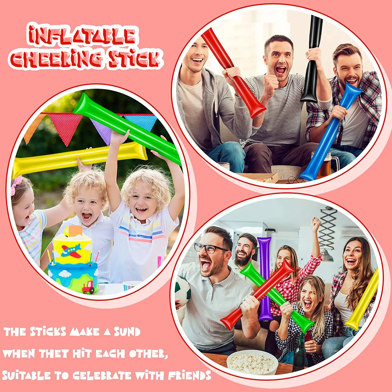 Description Picture 5 of item100Pcs Customizab Thunder Sticks Team Spirit Boom Sticks Noise Makers Cheerleading Spirit Stick Bam Inflatable Noisemakers