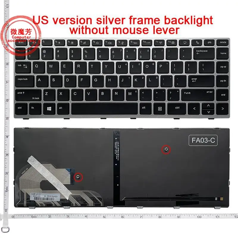 Teclado Retroiluminado Inglês para hp Elitebook 840 g5 846 g5 745 g5 Preto Eua L14378001 L11307-001 Novo