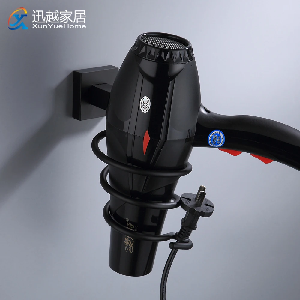 

Стойка-держатель для фена, черная алюминиевая полка, настенная полка для хранения, душевая стойка без перфорации, без сверления, аксессуары для ванной комнаты