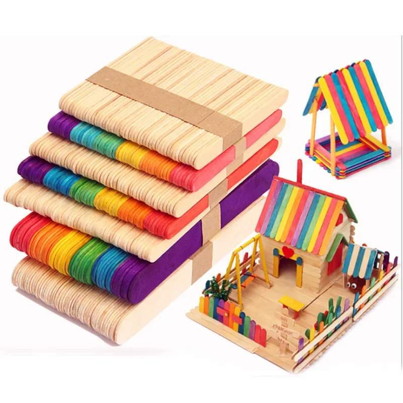 

50Pcs/Lot Wooden Craft Ice Cream Sticks Pop Popsicle Sticks Natural Wood Cake Tools DIY Handwork Art Crafts Toys
