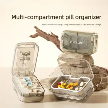 Tagliapillole Multifunzione e Contenitore con Lame di Taglio da 1/2, 1/3, 1/4, Divisore e Organizzatore di Pillole Portatile