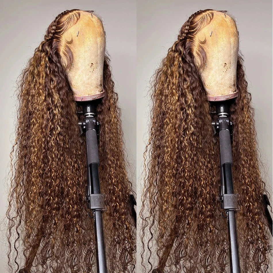 

30 32 Inch Highlight Honey Brown Curly 13x6 Lace Front Human Hair Wigs 13x4 Ombre Colored Deep Wave Lace Frontal Wig For Women