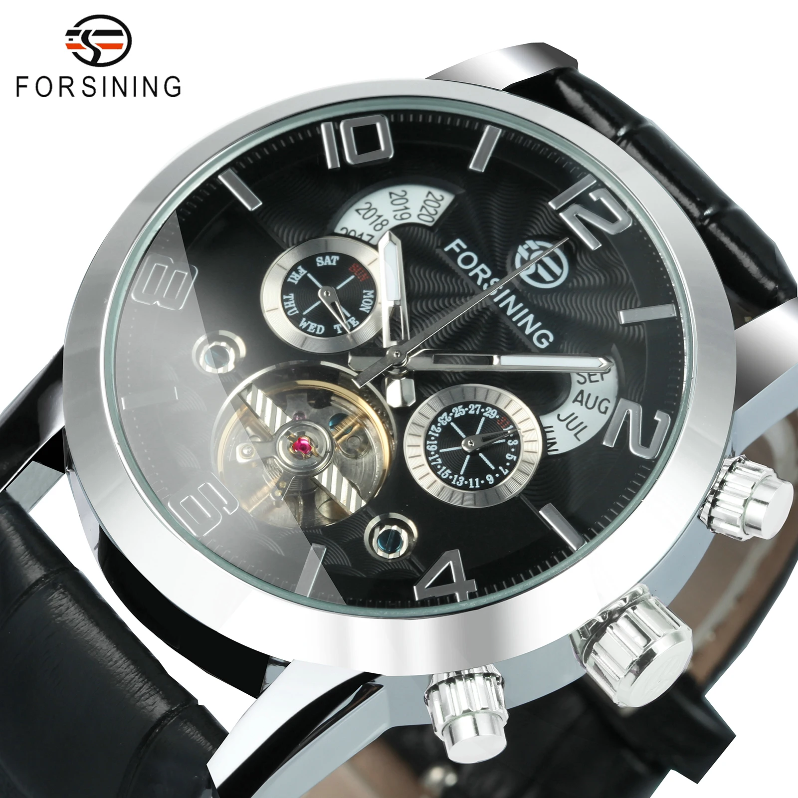 

Forsining Vintage Tourbillon Mens Watches Top Brand Luxury Skeleton Automatic Mechanical Watch Leather Strap Calendar Wristwatch