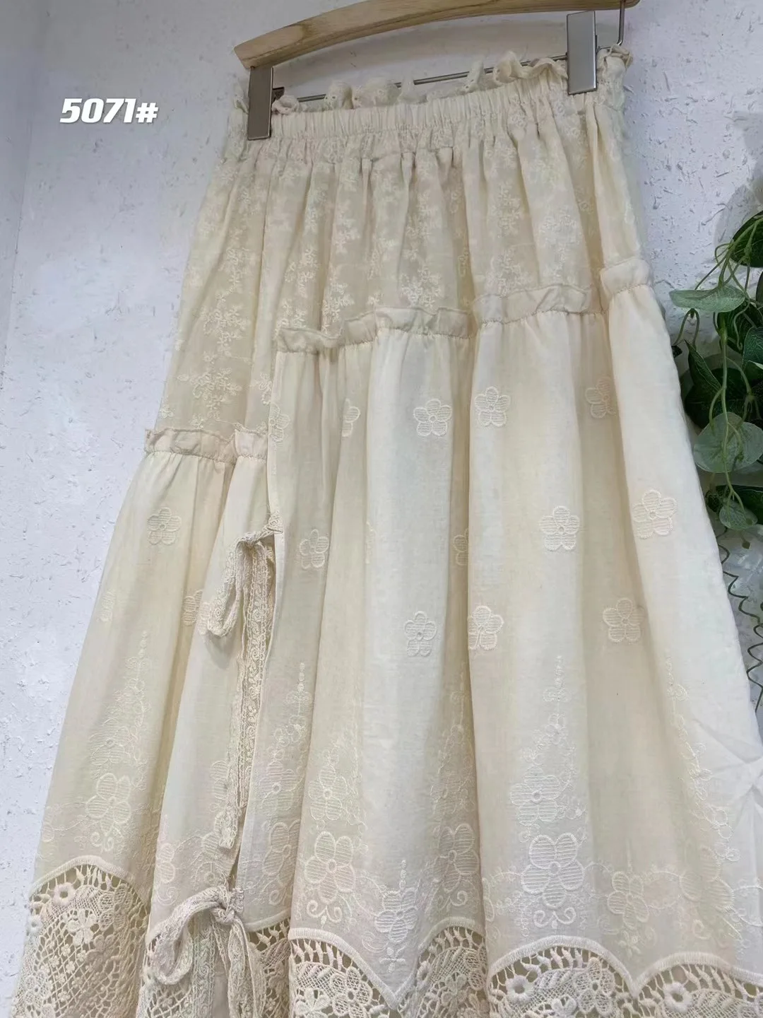 Vintage Hollow Out Cotton Linen Skirt Women Mori Girl