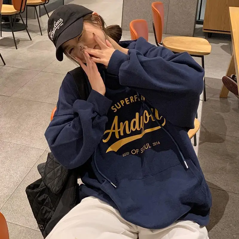CGC 2022 Korean Fashion Woman Hooded Sweatshirts Vintage Letter Print Long Sleeve Tops Female Autumn Pullover Oversize Hoodies
