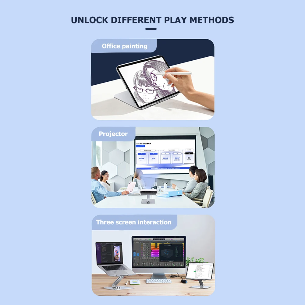 알루미늄 합금 노트북 홀더 360도 회전 노트북 쿨링 홀더 조절 가능 접이식 쿨링 브래킷 미끄럼 방지 맥북 아이패드용