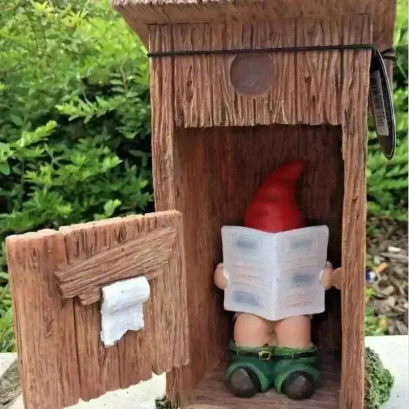 Reading Book Gnome Statue Sculpture Forgot Closing Door Resin Funny Vivid Naughty Dwarf Figurine Ornament Garden Decor Art Craft