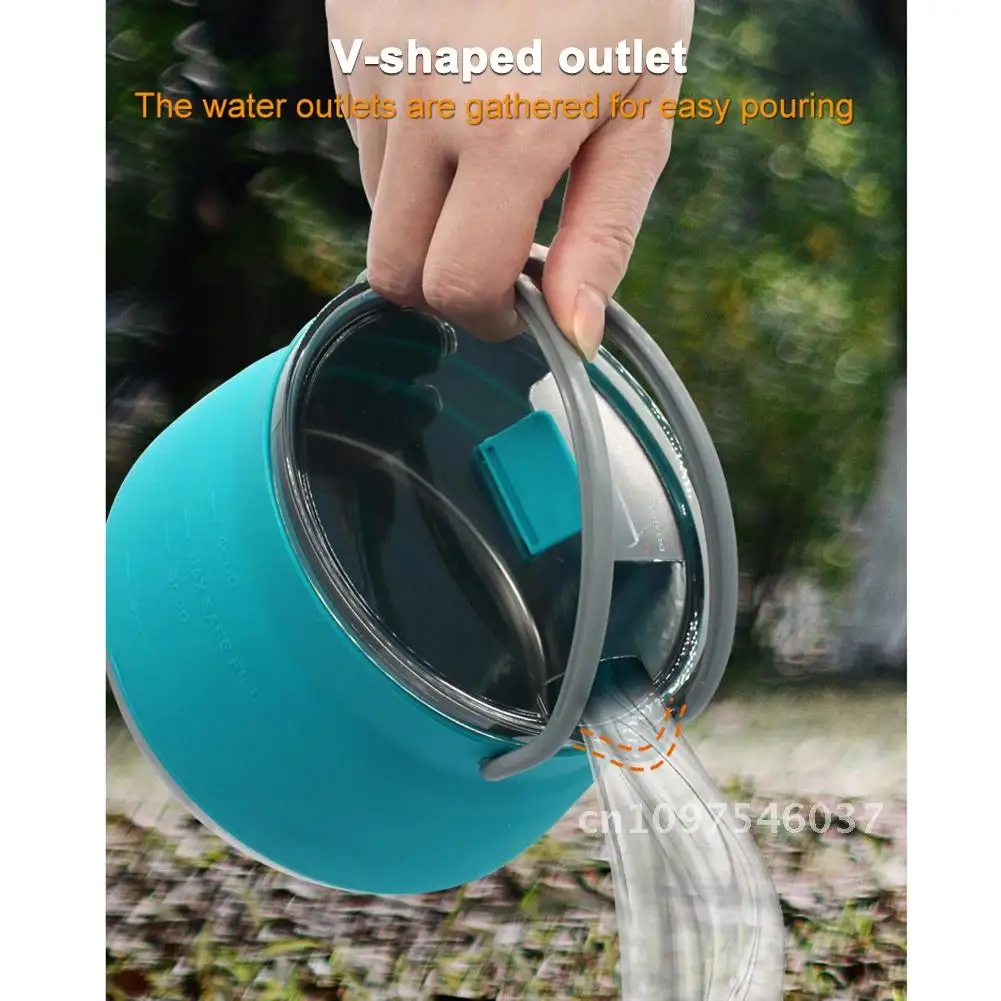 Outdoor Silicone for Folding Camping Teapot Water Kettle Tableware Boiling Kettle Pot Water Travel with Fishing Handle Mini