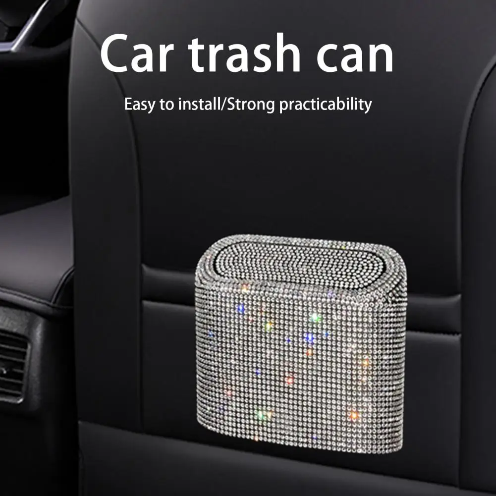 Car Storage Bag Car Trash Can Glitter Trash Can Auto Supplies Storage Box Garbage Grabber Bling Rhinestone Interior Accessories Square Pressing Car Trash Bin