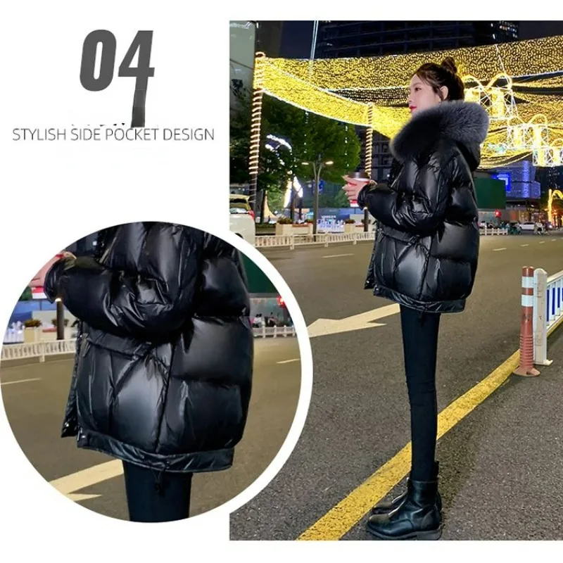 2023 New Women Down Jacket Winter Coat Female Warm Thick Parkas Short Large Size Outwear Stylish Loose Fur Collar Overcoat XS XL
