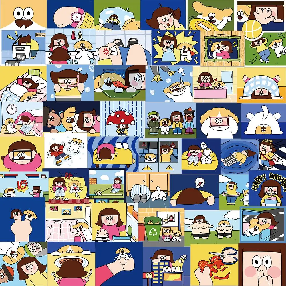 

10/25/50PCS Funny Cute Little Girl Red Bean and Her Dog Daily Graffiti Sticker PVC Cartoon DIY Luggage Clip Book Cup Phone Decal