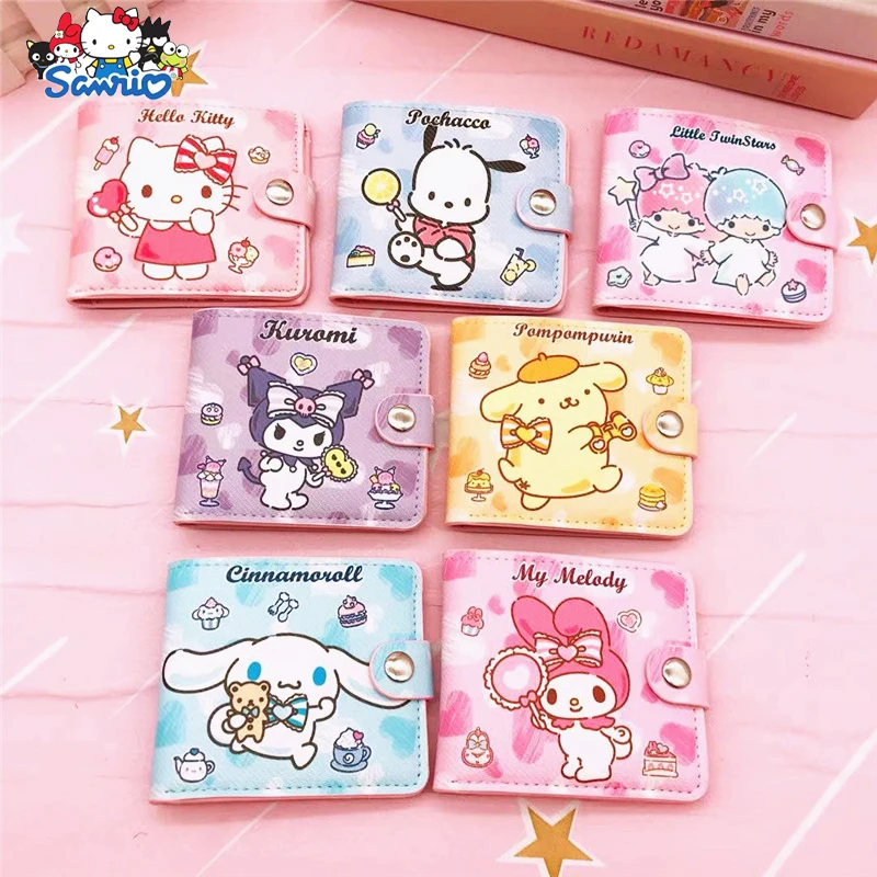 

Sanrio Kuromi Wallets Kawaii Hello Kitty Cinnamoroll Anime Cartoon Cute Card Holder Section Student Coin Purse Toys Girls Gifts