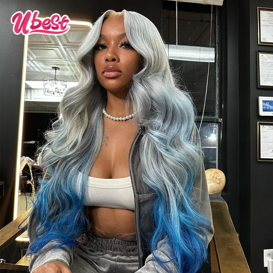 Silver Gray Blue Mint Green Colored 100％ Human Hair Body Wave 13X6 Transparent Lace Front Wigs Human Hair for Women 200Density
