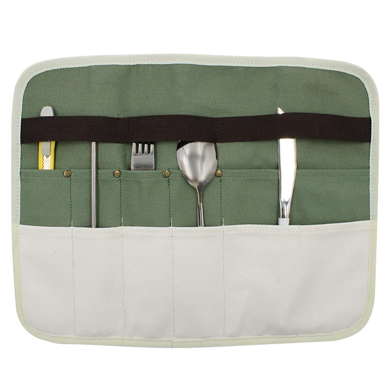 Camping Utensil Bag Knife Roll Bag for Chefs Canvas Roll Up Culinary Bag Tableware