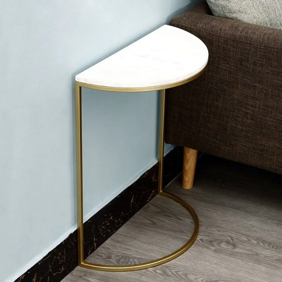 

Журнальный столик в скандинавском стиле, столы из кованого железа и мрамора с металлической верхушкой, для дивана, боковой столик, полукруглые Угловые столики золотого цвета