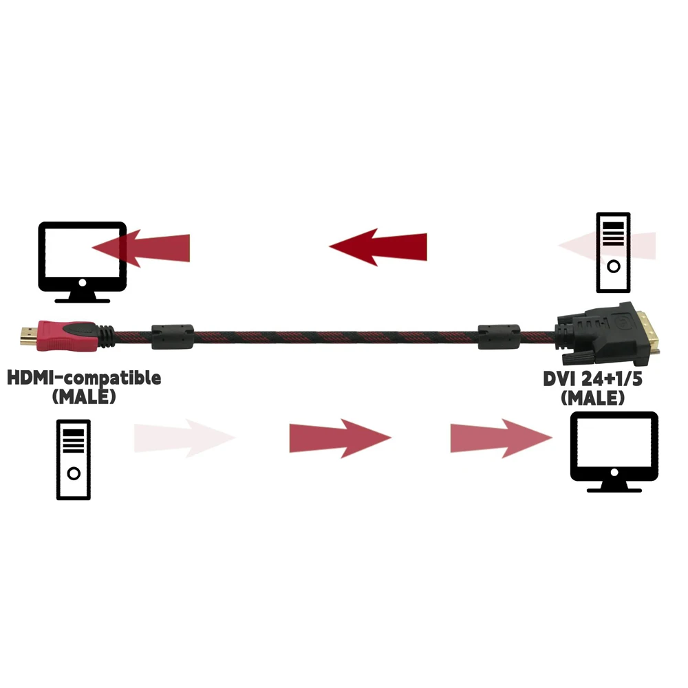 Hdmi-compatível com Dvi 24 Mais Cabo Trançado com Dvi 24 Mais 1080p hd Conexão de Vídeo Monitor de Computador tv Projetor Conversor - Imagem 3