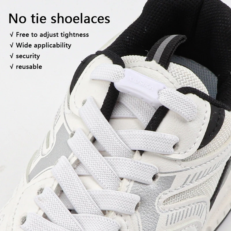 No Tie Shoe Laces Elastic Laces for Sneakers Flat 8mm Widened Shoelaces Kids Adult Quick Shoelace Rubber Bands for Shoestrings