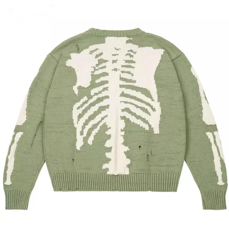 Men Loose Sweaters Black Skeleton Bone Print Pullovers Women Vintage Retro Knitted Sweater Autumn Cotton Pullover Unisex 3XL 4