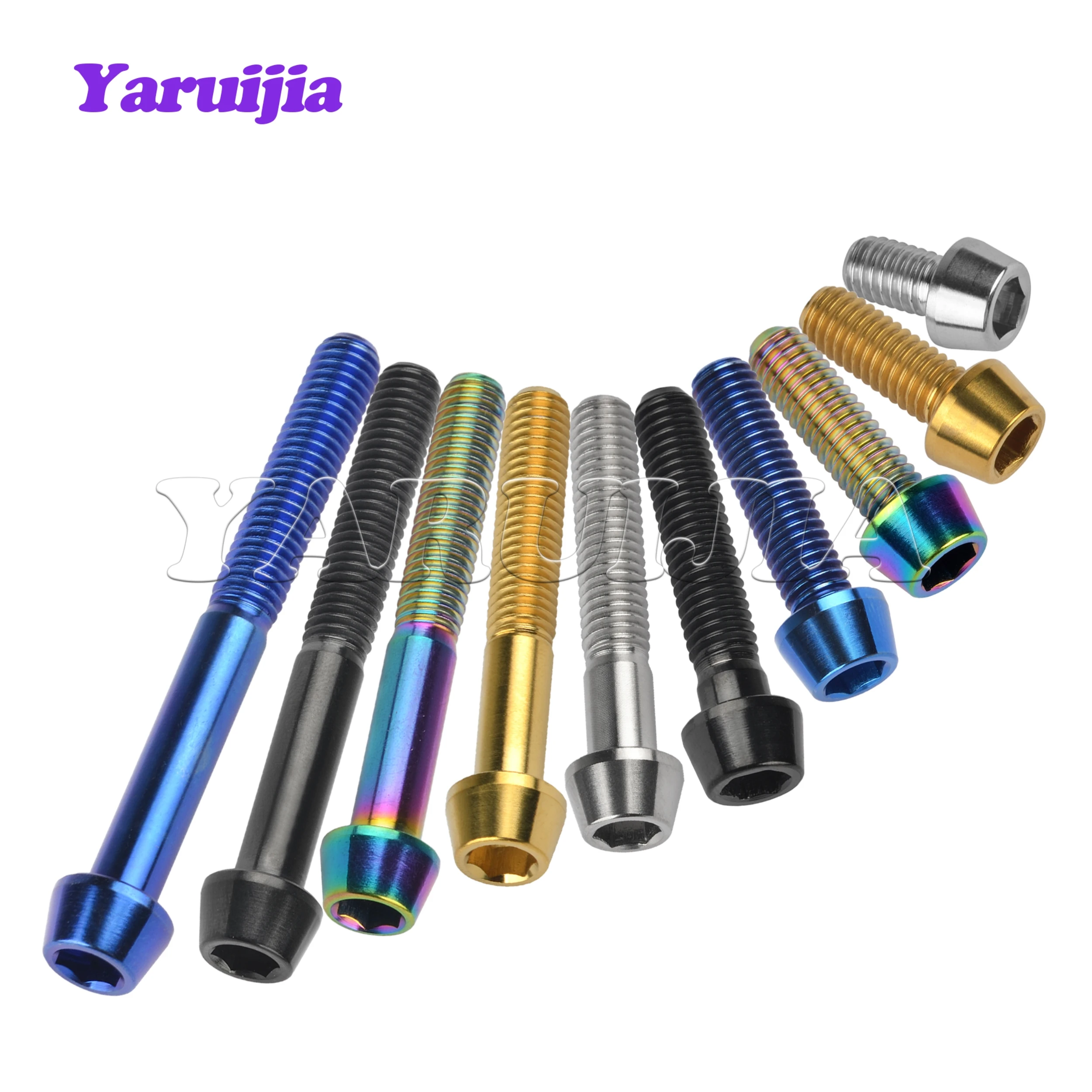 Yaruijia Titanium Bolt M5/M6/M8x9/10/15/16/18/20/25/30/35/40/45~ 65mm Allen Key Taper Head Bolt Screw for Bicycle Headset Brake titanium bolts