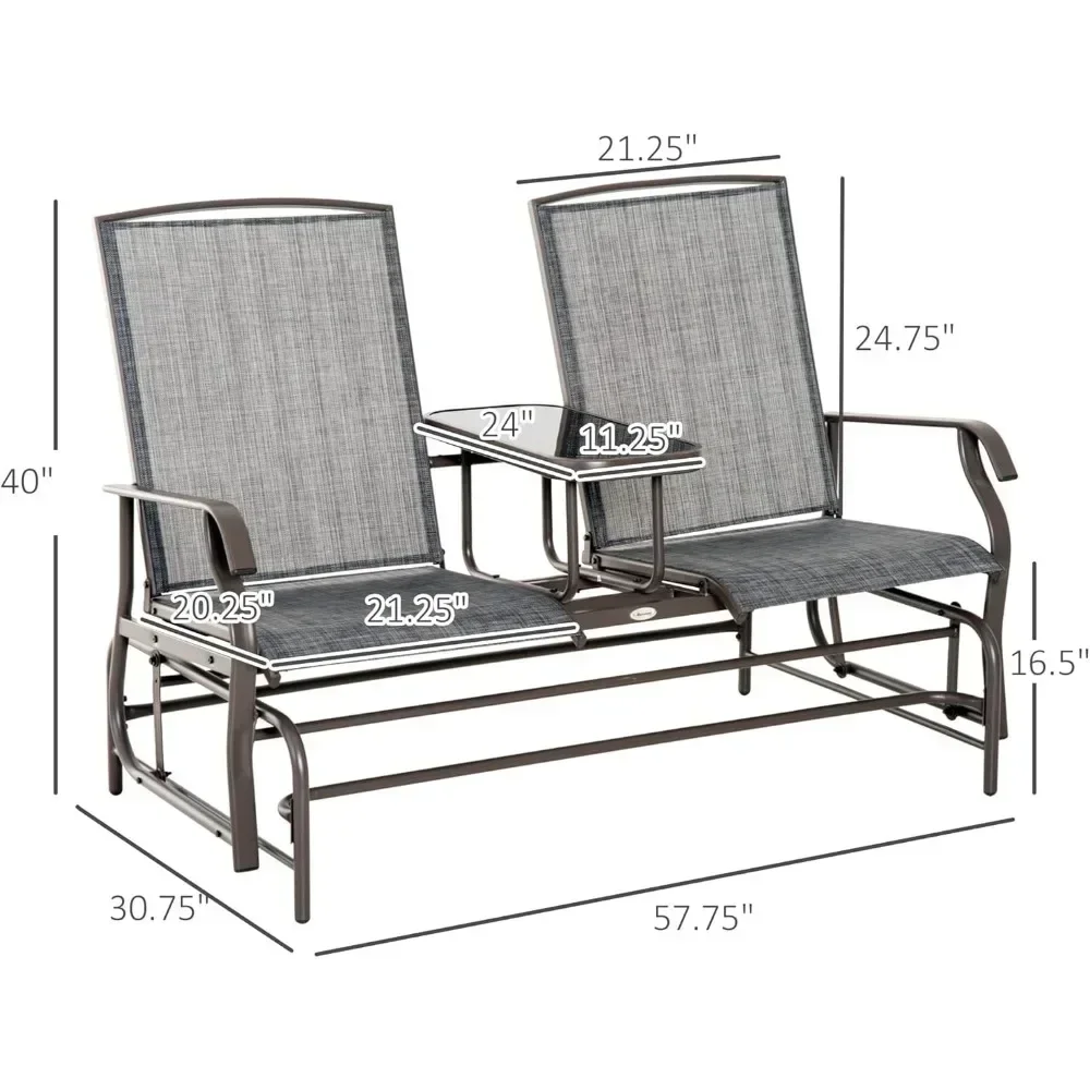 Outdoor Glider Loveseat with Table – Mesh Fabric & Armrests 5
